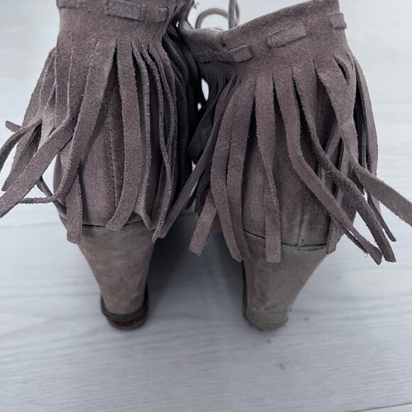 Zara Fringe Suede Wedge Shoes Tan ( Sz 40 / 9 ) - Picture 3 of 6